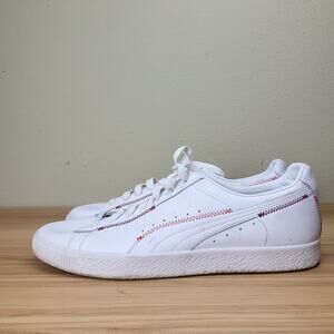 Puma Mens‎ Clyde Zigzag 375888-01 White Leather Lace Up Sneaker Shoes Size 14